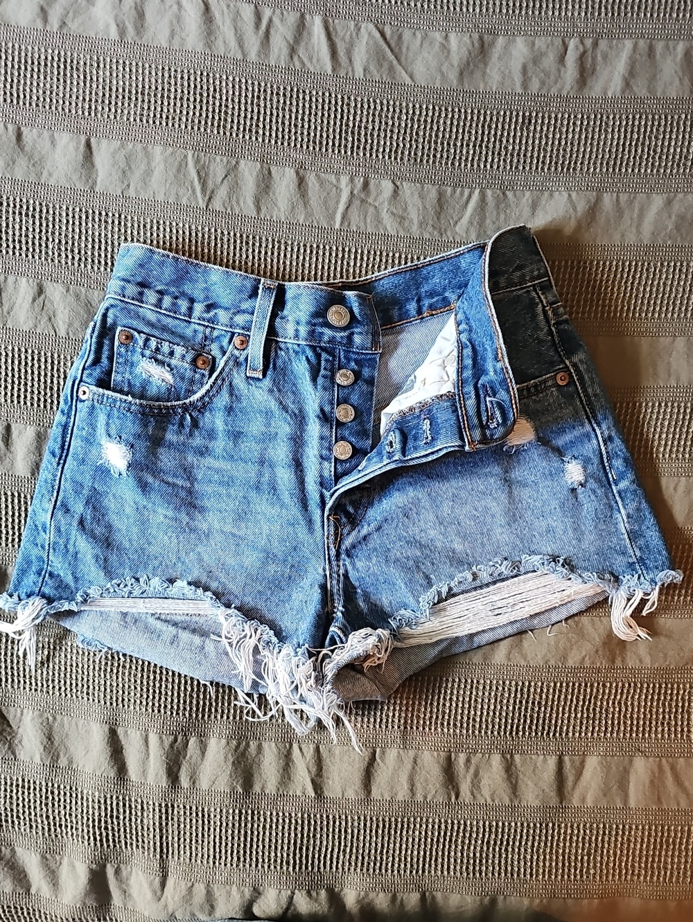 Levi's Distressed High-Rise Blue Denim Shorts